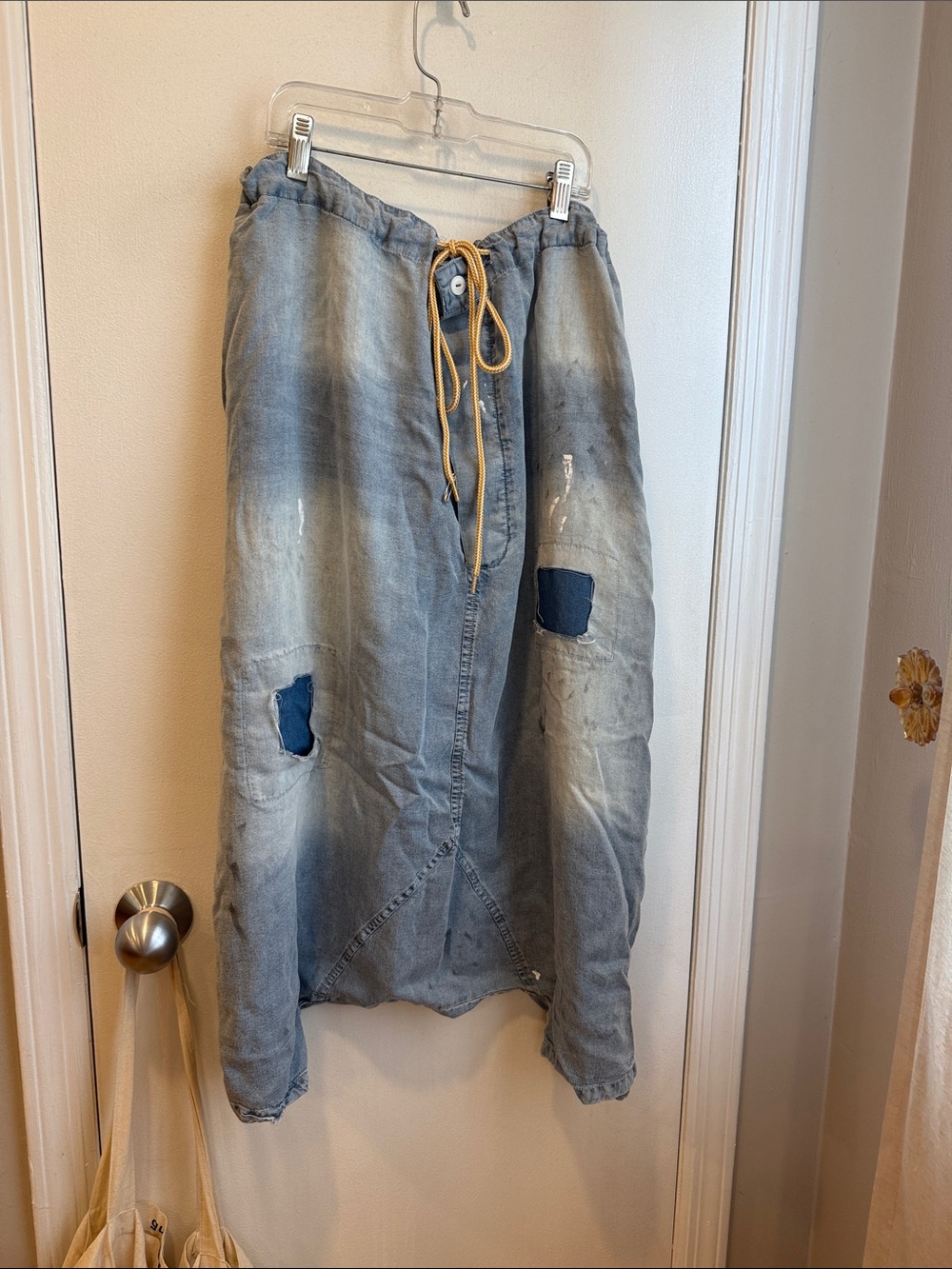 Jaded gypsy Light Wash Denim harem pants  with Drawstring Waist